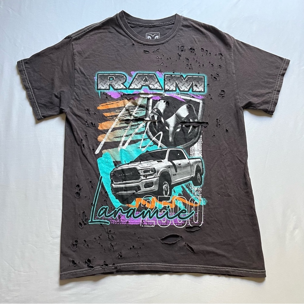 RAM auto grey brown graphic distressed short sleeve‎ vintage inspired tee
